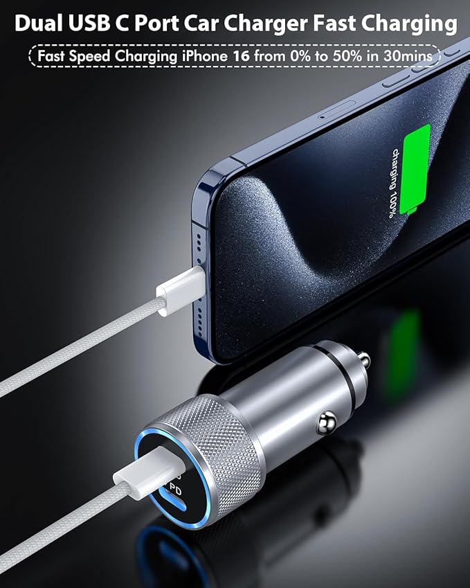 iPhone 16 Car Charger, USB C Fast Car Charger Adapter 2Pack Dual USB C Port - Image 2