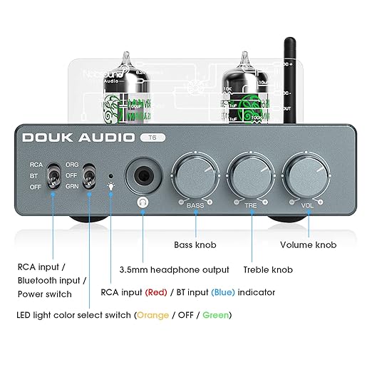 Douk Audio T6 2 Channel 80 watts x2 Bluetooth Tube Amplifier Hi-Fi Stereo Power - Image 6