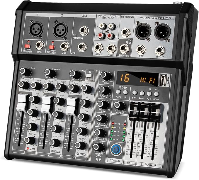 Depusheng Professional Audio Mixer, 4 Channel Audio Interface Sound Board by Depusheng