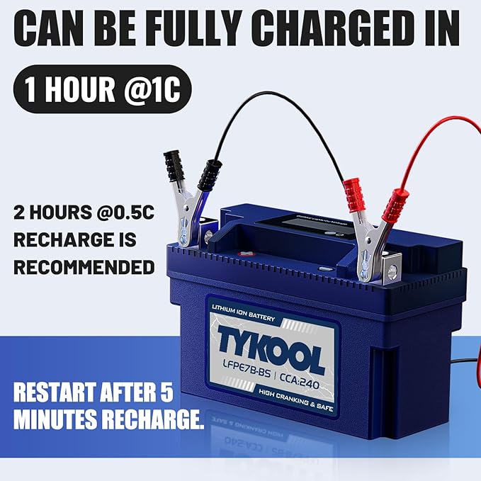 YT7B-BS 12V 4Ah 240CCA LiFePO4 Motorcycle Battery, Built in BMS, - Image 3
