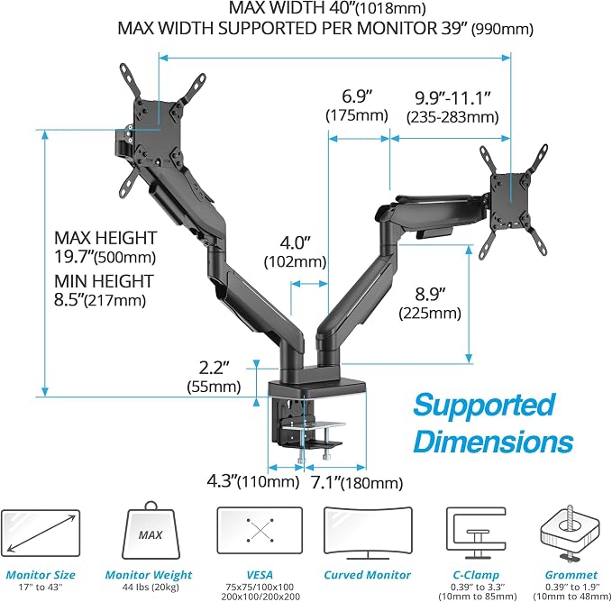AVLT RGB Lights Dual 17”-43” Gaming Monitor Arm Desk Mount, Fits Two - Image 4