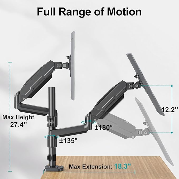 MOUNT PRO Dual Monitor Mount for 13-32" Computer Screen, Tall Monitor Stands - Image 7