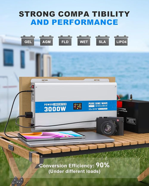 3000W Pure Sine Wave Power Inverter 12V DC to 120V AC Converter 6000 Watt Peak - Image 2