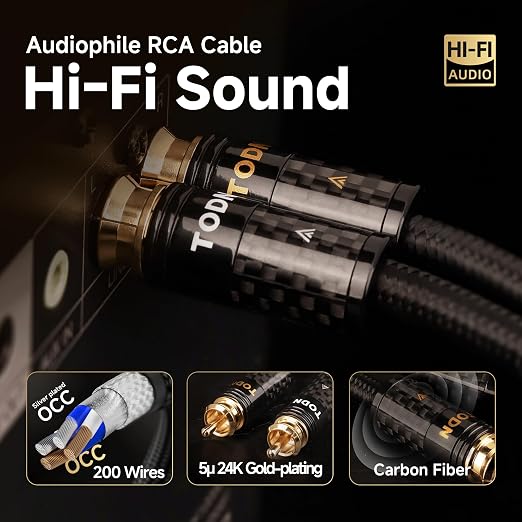 TODN Audiophile RCA Cables 3ft HiFi RCA Audio Cable Male to Male - Image 6