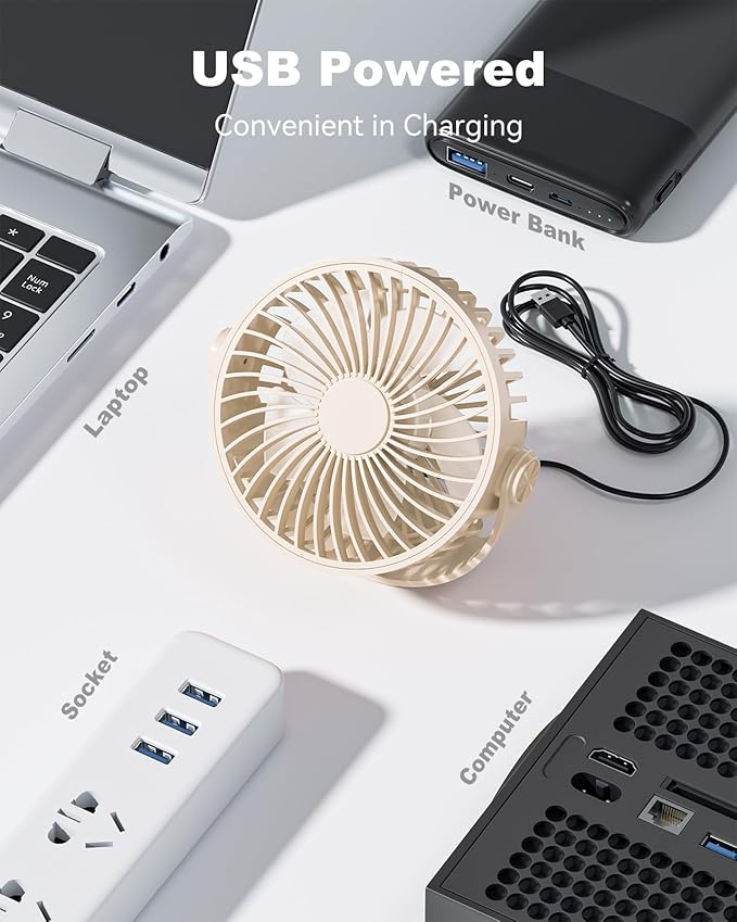 USB Desk Fan, 5 Inch Mini Portable, 3 Speeds Strong Airflow Personal Desktop - Image 4