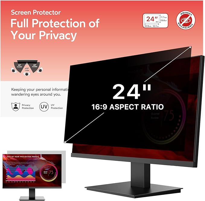 bersem 24 inch Removable Computer Privacy Screen Filter by BERSEM