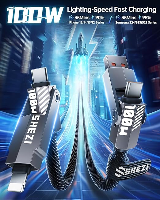 SHEZI Nylon Braided 4 in 1 USB C Cable 100W 5FT Compatible - Image 3