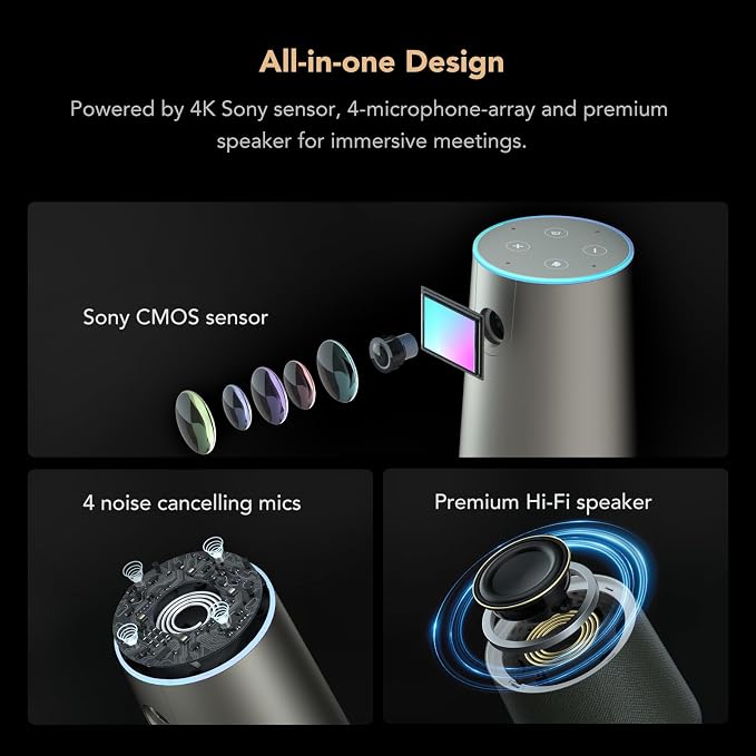 NUROUM C46 4K Video Conference Webcam, 8MP CMOS/AI Auto-Framing/5x Zoom - Image 2