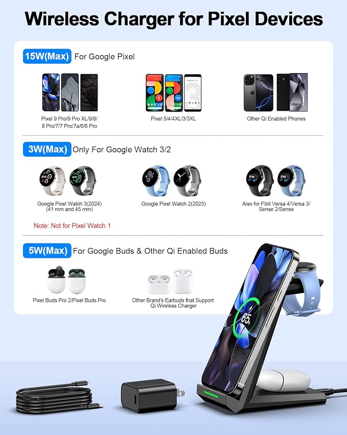NANAMI Wireless Charger for Google - 3 in 1 Wireless Charging Station Fast - Image 2