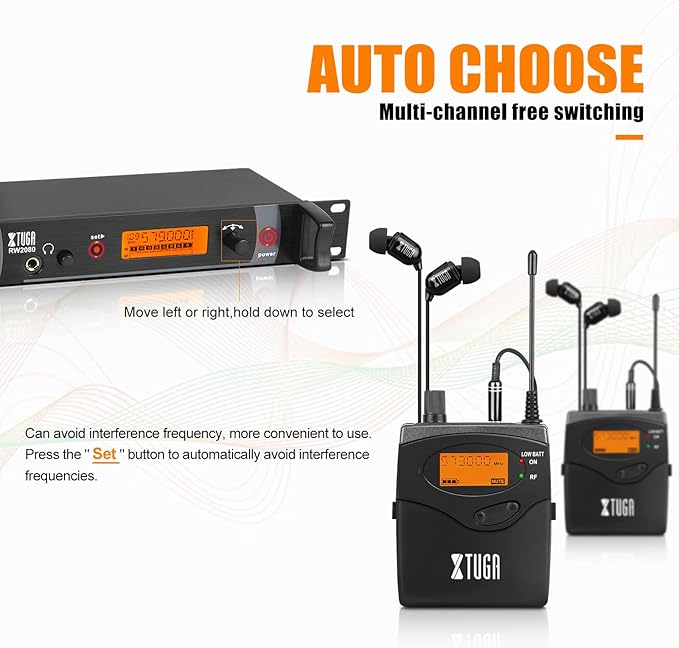 XTUGA RW2080 Wireless in Ear Monitor System Mono Design Dual Channel Wireless - Image 2