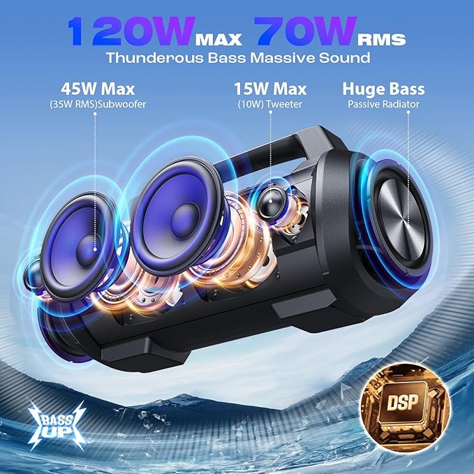 W-KING Portable Speakers Bluetooth Wireless, 120W Max Loudest Bluetooth Speaker - Image 2
