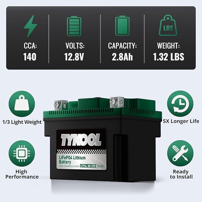 TYKOOL YTX4L-BS YTZ5S Lithium LiFePO4 Motorcycle Battery, 2X Cranking Amps 140A - Image 4
