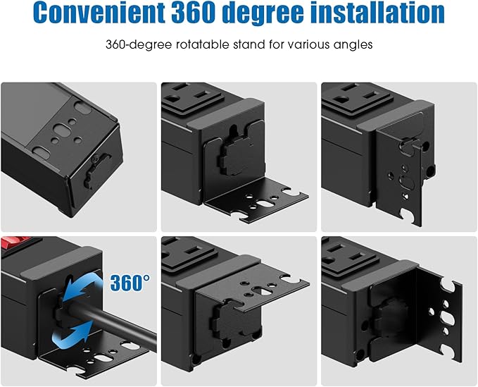 HHSOET Rotating Mountable Power Strip, 12 Outlet Wall Mount Surge Protector - Image 2