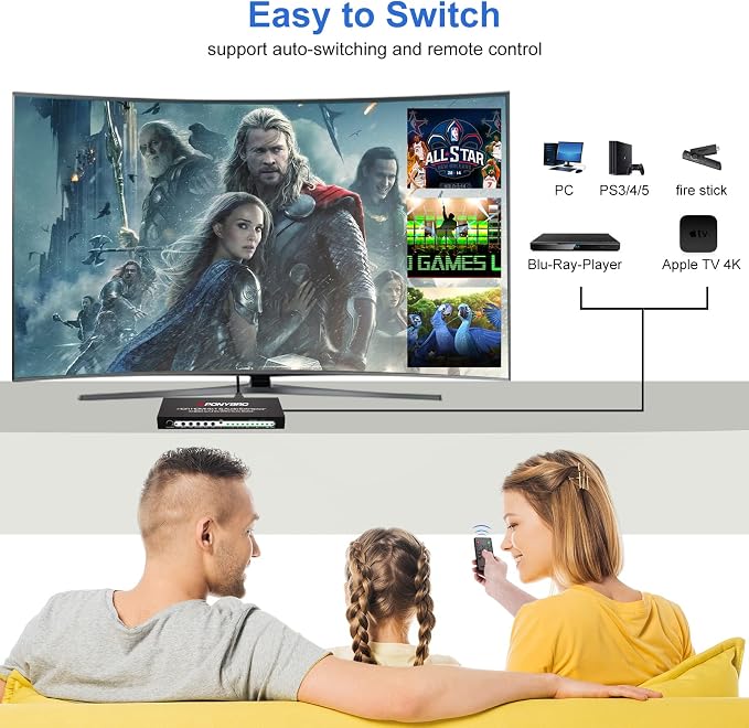 HDMI 2.0 Switch 4 Port with Audio Extractor – 4K@60Hz HDR10, Optical/AUX/ARC - Image 6