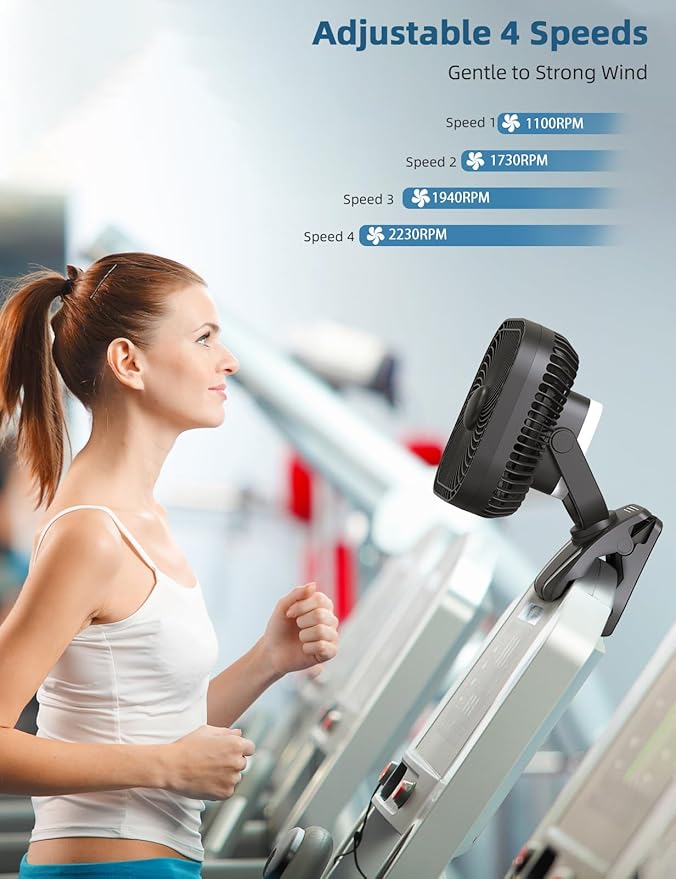 SLENPET 20000mAh Rechargeable Portable Clip on Fan, Last 78 hrs, 4 Speeds - Image 3