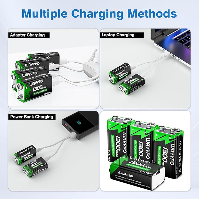Rechargeable 9V Batteries, 1300mAh 9 Volt Lithium-ion Batteries Long Lasting 9V - Image 6