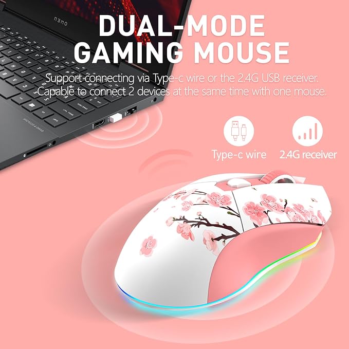 DAREU Sakura Pink Wireless Gaming Mouse - Image 3