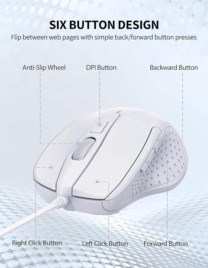 TECKNET USB Wired Mouse, 6-Button Corded Mouse - Image 6