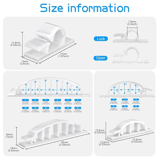 XHF 30pcs Adhesive Cable Wire Clips Kit White, Outdoor Cable Management Wire - Image 2