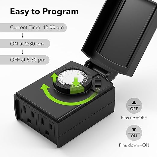 BN-LINK 24 Hour Heavy Duty Mechanical Timer, Outdoor Timer Outlet Waterproof - Image 3