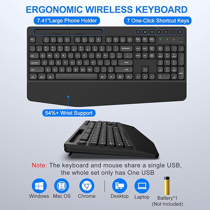 EDJO Wireless Keyboard and Mouse Combo, Full-Size Ergonomic Wireless Computer - Image 6