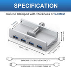 USB HUB3.0, Clamp USB HUB, Aluminum 4-Port USB Adapter - Image 4