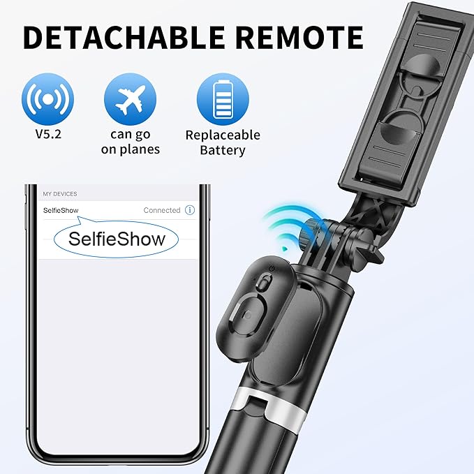 Selfie Stick Tripod, All in One Extendable & Portable iPhone Tripod Selfie Stick - Image 6