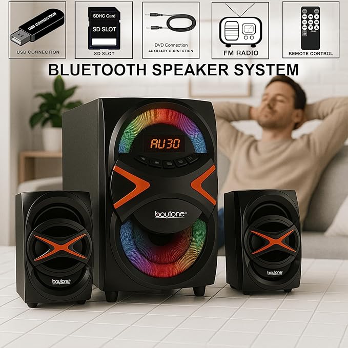Boytone BT-326F, 2.1 Bluetooth Powerful Home Theater Speaker System, - Image 3