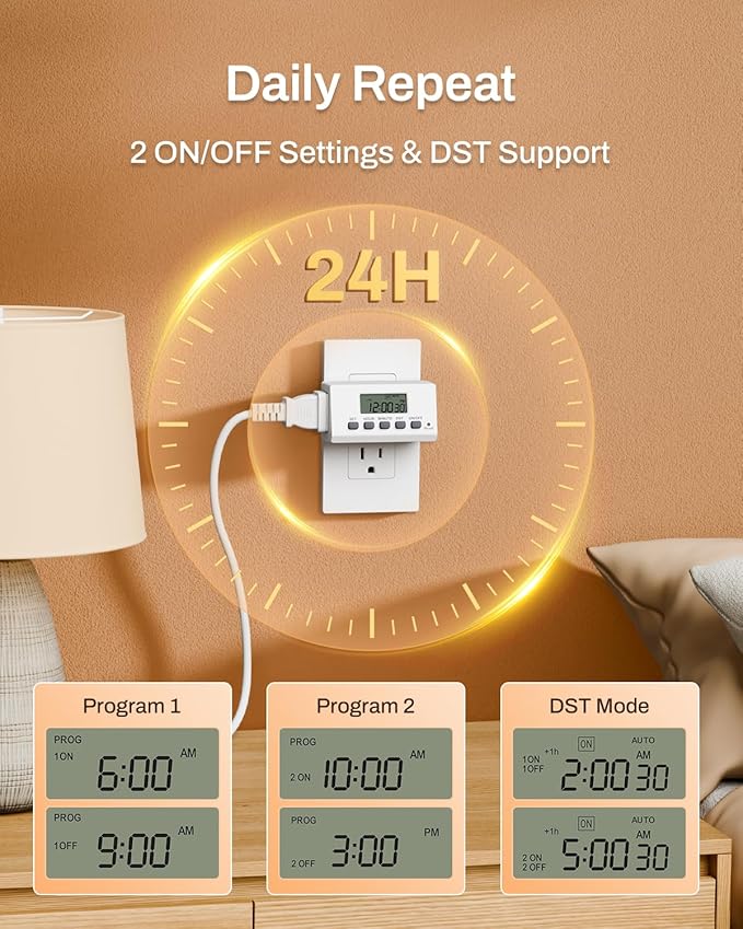 BN-LINK Digital Timer Outlet Indoor, 24 Hour Light Timer Easy Programmable - Image 2