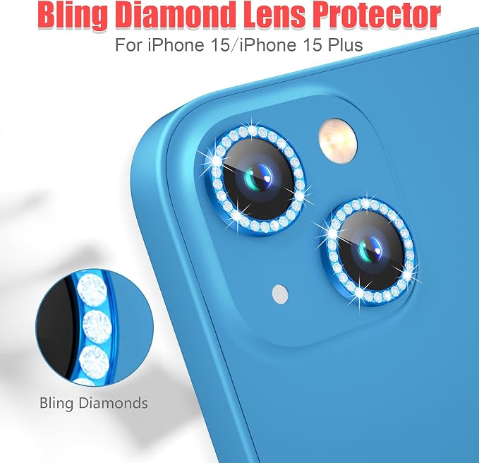 AGVEE 3+3 6 Pack for iPhone 15/15 Plus Camera Lens Protector, Bling Diamond & - Image 4