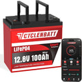 12V 100Ah Mini Bluetooth LiFePO4 Battery, 12 Volt Lithium Battery Bulit in 100A by CYCLENBATT