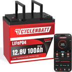 12V 100Ah Mini Bluetooth LiFePO4 Battery, 12 Volt Lithium Battery Bulit in 100A by CYCLENBATT