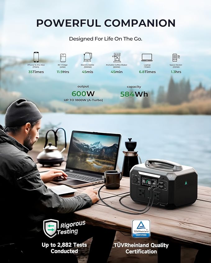Andes 600 Pro Portable Power Station, 584Wh LiFePO4 Hybrid Battery Backup - Image 3