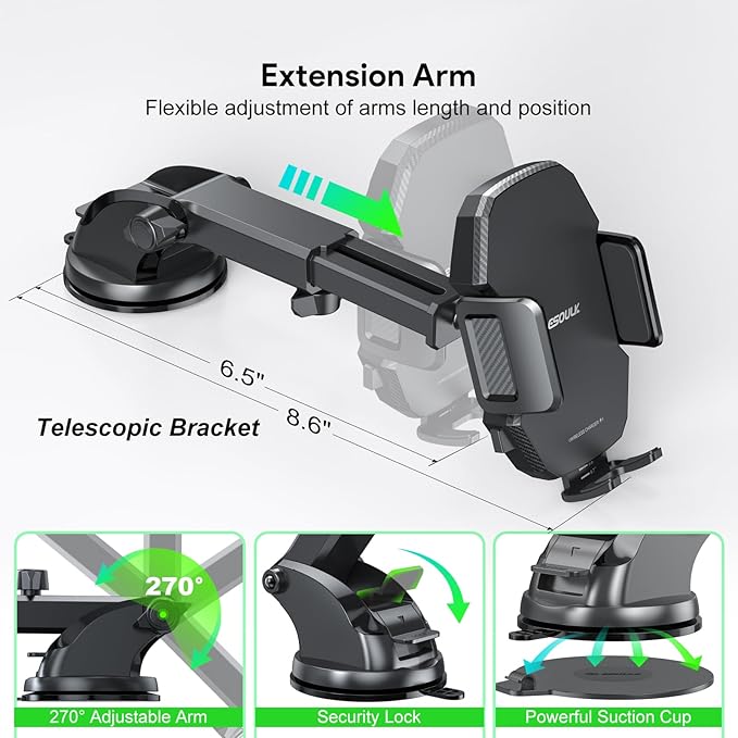 Car Phone Holder &15W Wireless Fast Charger, Auto-Clamp Qi Charging Mount - Image 4