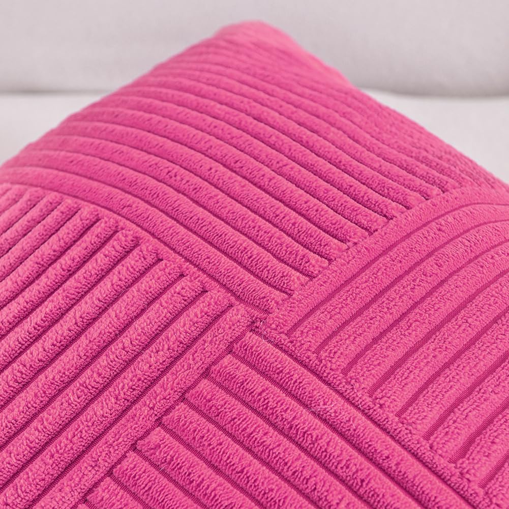 Fancy Homi 2 Packs Hot Pink Decorative Throw Pillow Covers 18x18 Inch for Living Room Couch Bed Sofa, Rustic Farmhouse Boho Home Decor, Soft Corss Corduroy Patchwork Textured Cushion Case 45x45 cm