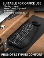 Wireless Keyboard and Mouse Combo, 2.4G Full Size Wave Keys Ergonomic Keyboard - Image 3