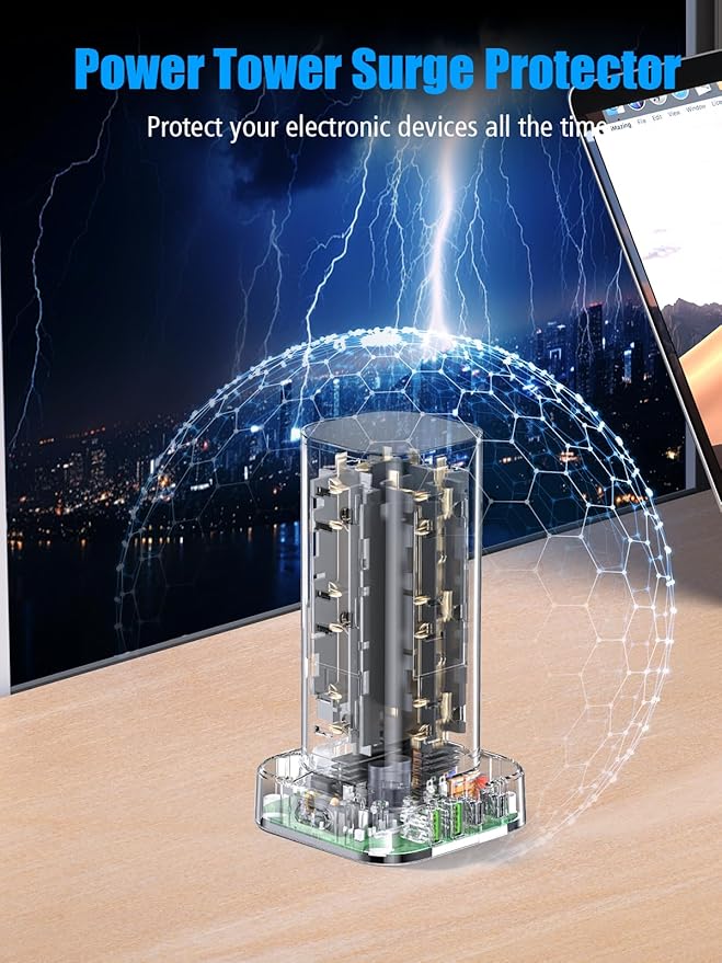 Tower Power Strip with 15W Wireless Charger, 10FT Flat Plug Extension Cord with - Image 5