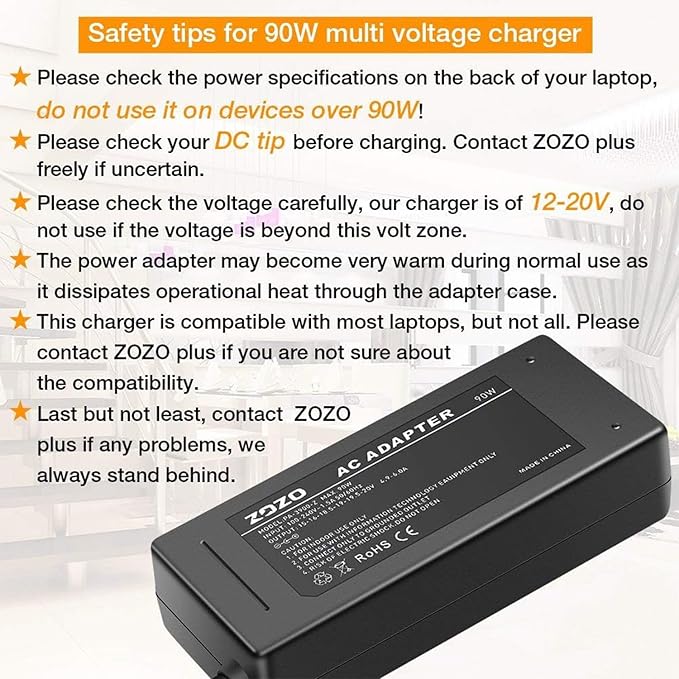 ZOZO Universal Laptop Charger 90W AC Adapter - Image 8