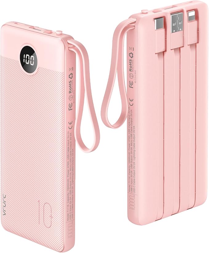 VRURC Portable Charger Power Bank, 10000mAh Travel Essentials Battery Pack by Home