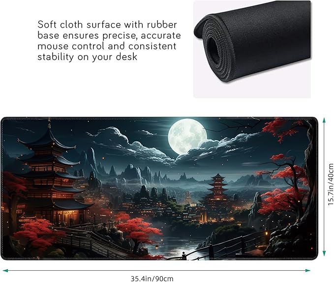 Japanese Full Moon Large Mouse Pad, Gaming Keyboard Desk Pad, Extended Mouse - Image 3