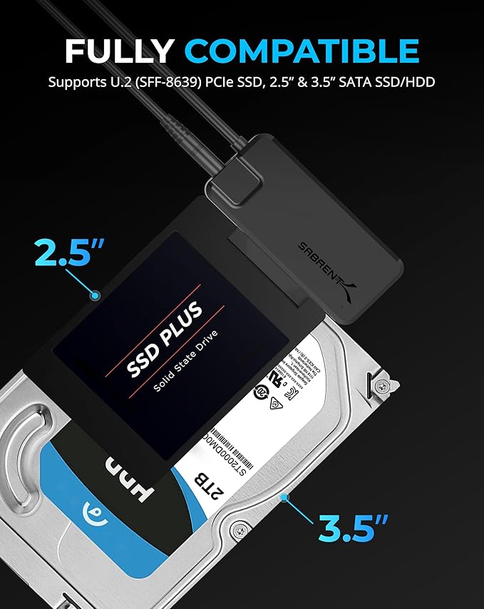 SABRENT USB 3.2 Type A to SATA/U.2 SSD Adapter Cable - Image 3