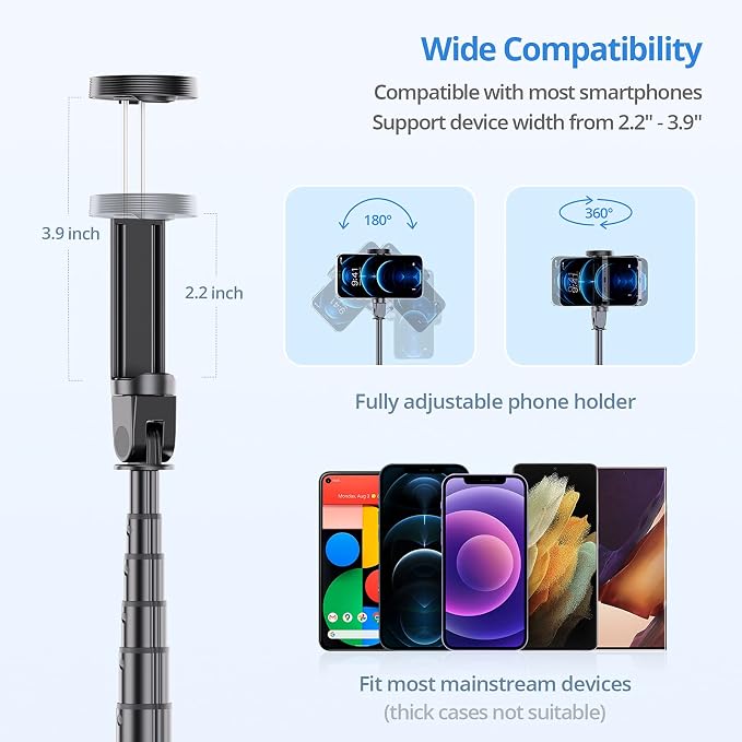 ATUMTEK 60" Selfie Stick Tripod, All in One Extendable Phone Tripod Stand - Image 7