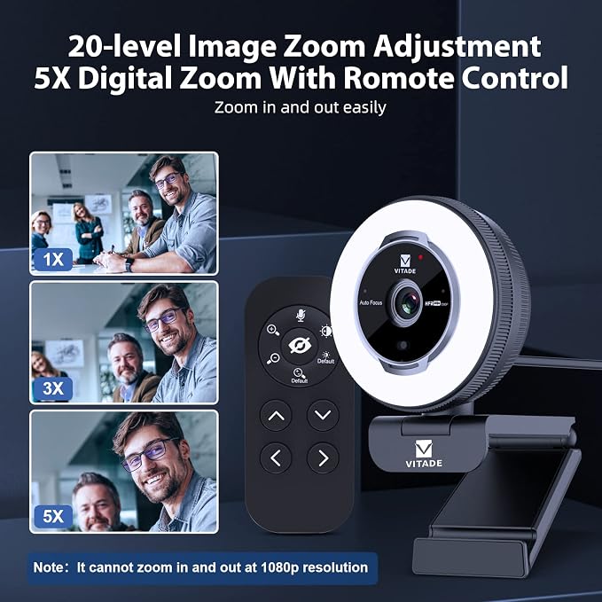 Zoomable Webcam with Remote Control, 1080P 60FPS Streaming Webcam with - Image 5