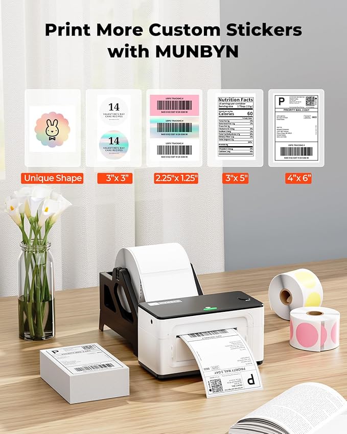MUNBYN Bluetooth Thermal Label Printer 941B, Wireless 300DPI 4x6 Shipping Label - Image 3