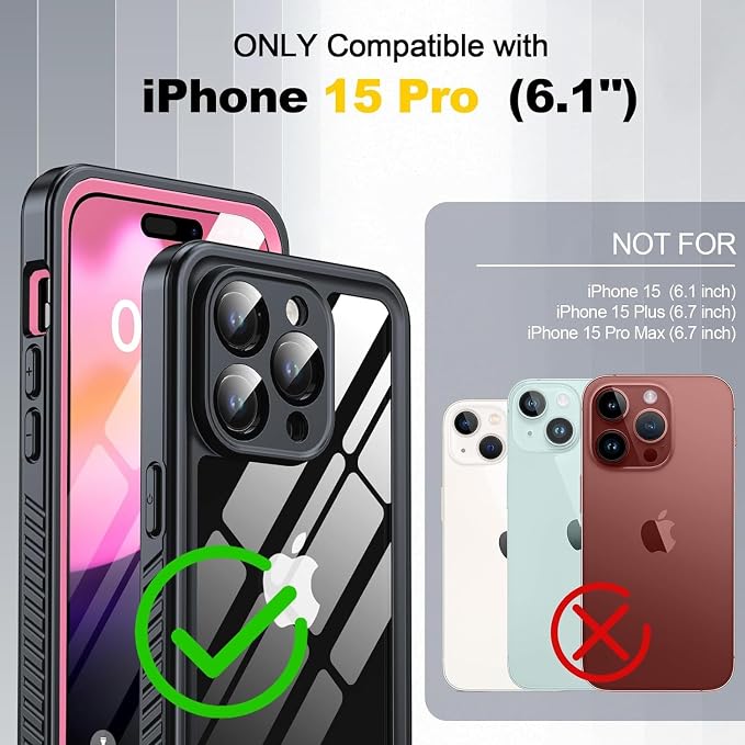 for iPhone 15 Pro Case Waterproof, Built-in Privacy Screen & HD Screen Double - Image 8