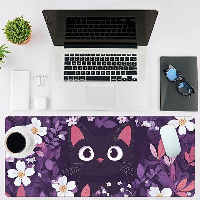 Mouse Pad Large Cat Hiding in The Floral Non-Slip Game Desk Mat - Image 2