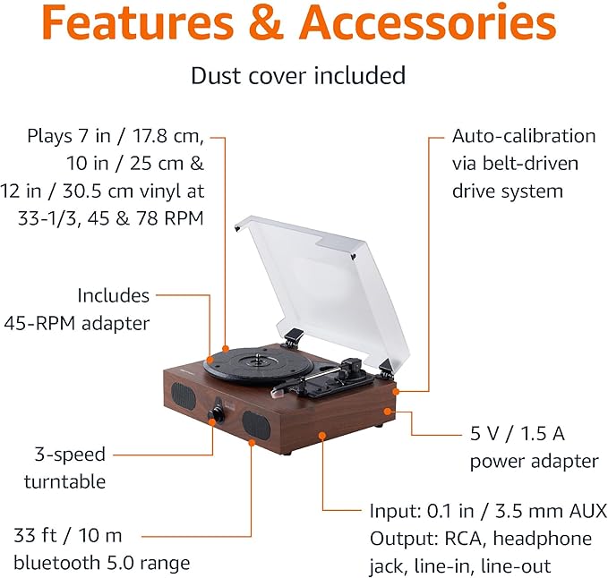 Amazon Basics Desktop Turntable Vinyl Record Player - Image 2