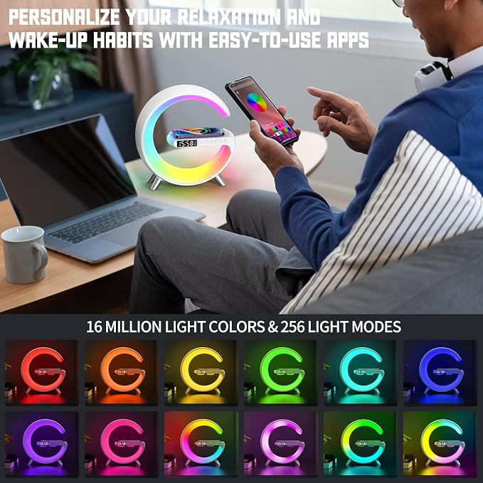 Smart Table Lamp with 4-in-1 Wireless Charger, Night Light, Alarm Clock - Image 5