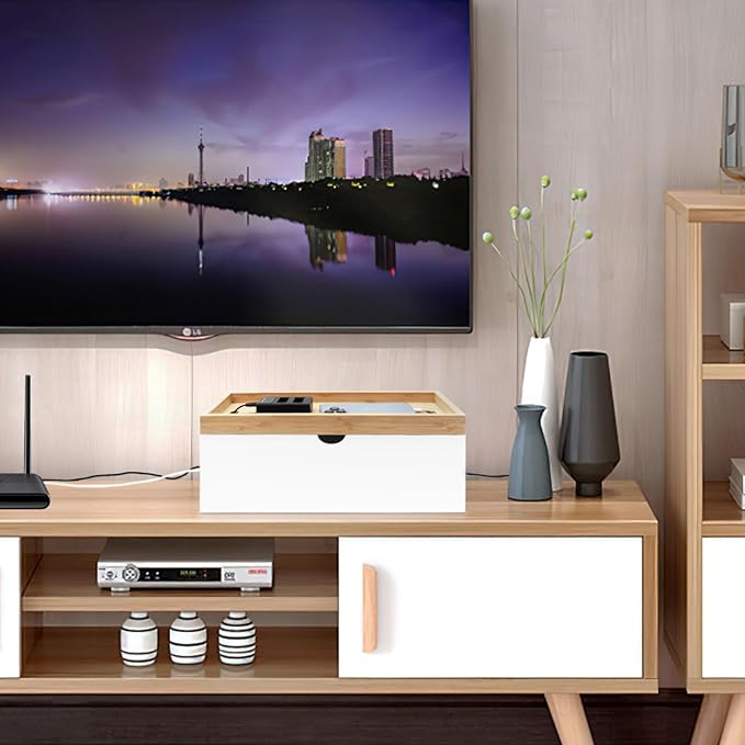 Bamboo Cable Management Box, Large Cord Organizer Box Cable Box to Hide Wires & - Image 5