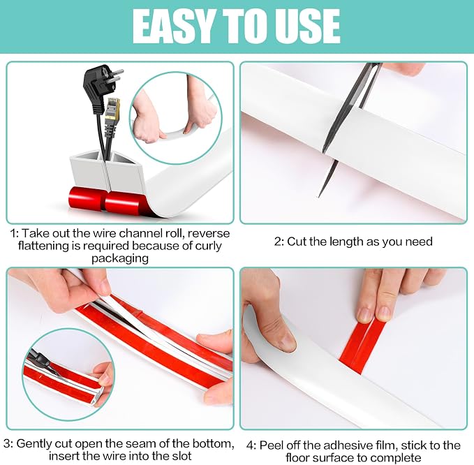 Floor Cord Cover Cavity 0.8"x0.37" Self Adhesive Cord Hider, 10FT Low Profile - Image 8